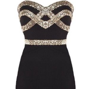 Fashionomics Black & Gold Mini Dress